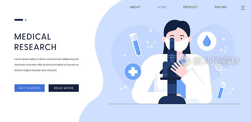 医学研究插图着陆页模板