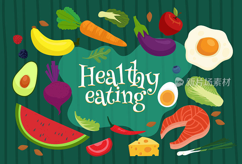 对身体有益的食物，如各种蔬菜、水果和肉类中的蛋白质