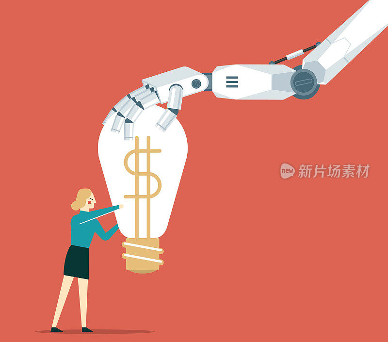 人工智能机器人-灯泡-女商人