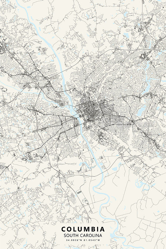 哥伦比亚，南卡罗来纳，美国矢量地图