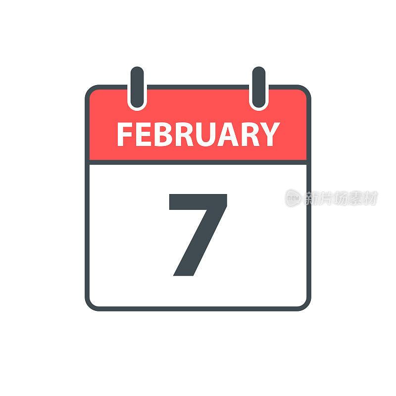 2月7日-每日日历图标在白色背景上的平面设计风格