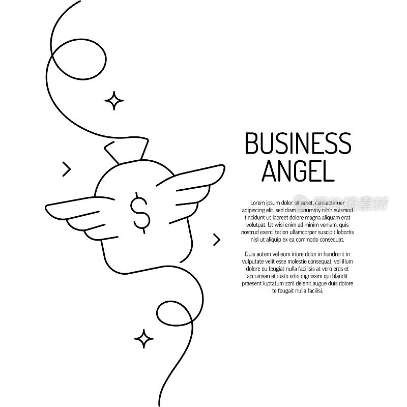 商业天使图标的连续线条绘制。手绘符号矢量插图。