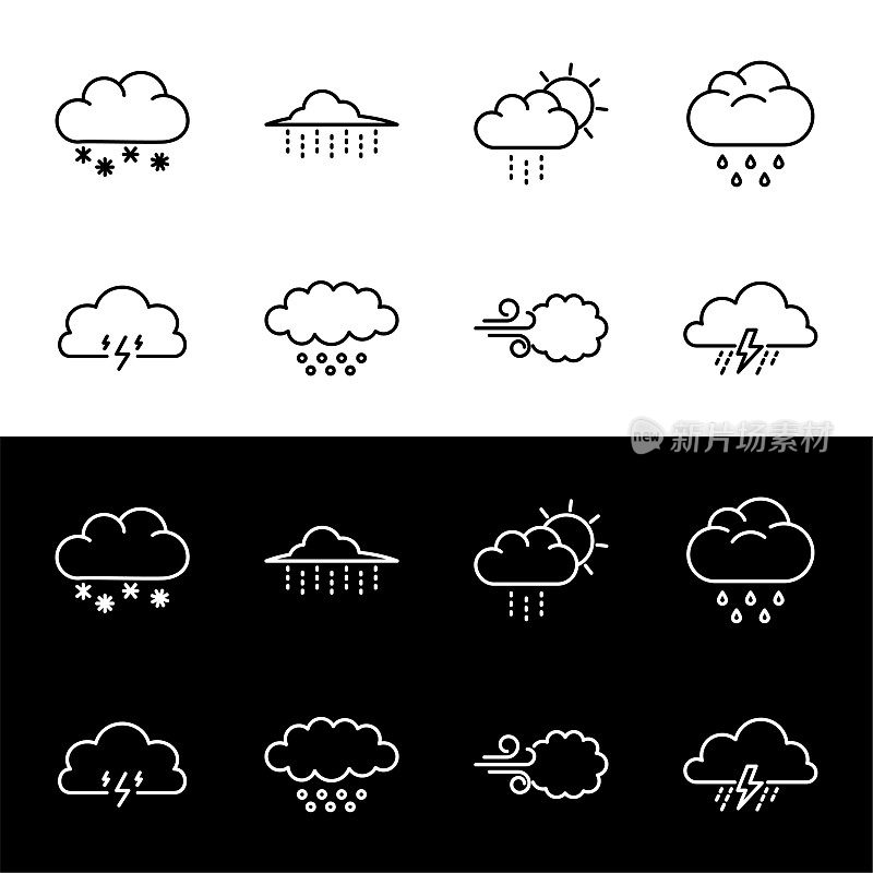 云图标在白色或黑色的背景。