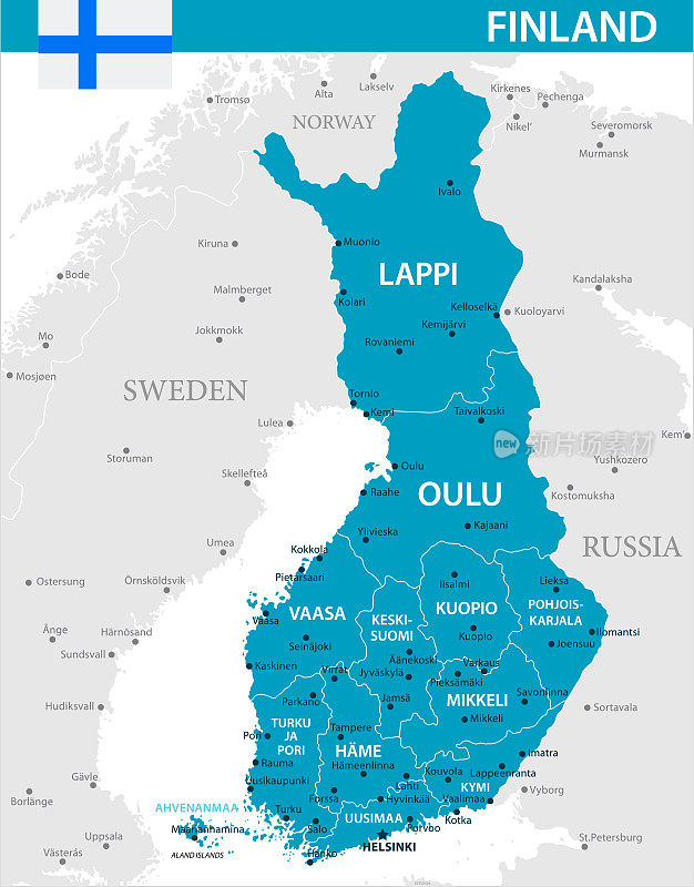 芬兰地图-矢量插图