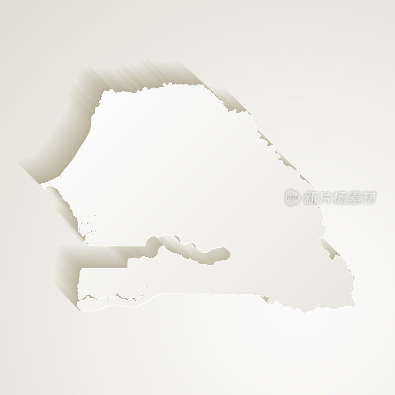 塞内加尔地图与剪纸效果空白背景
