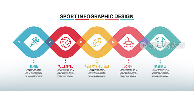 信息图表设计模板与体育关键字和图标