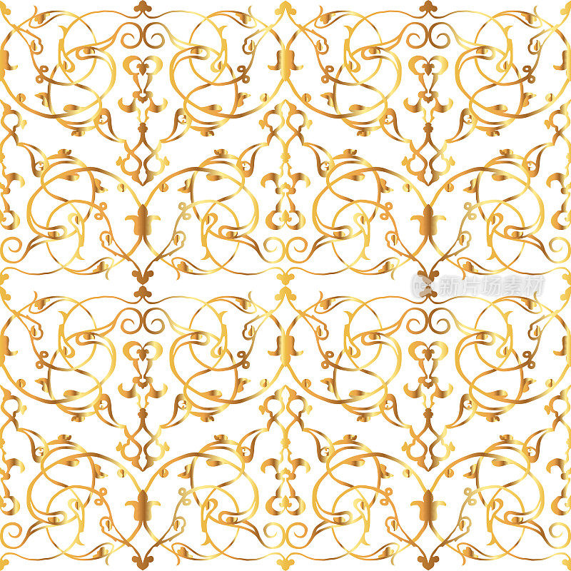 金色花卉伊斯兰图案，抽象背景。设计元素的斋月贺卡，奥斯曼伊斯兰模式。安达卢西亚、阿拉伯文化。伊兹尼克手绘郁金香花图案。