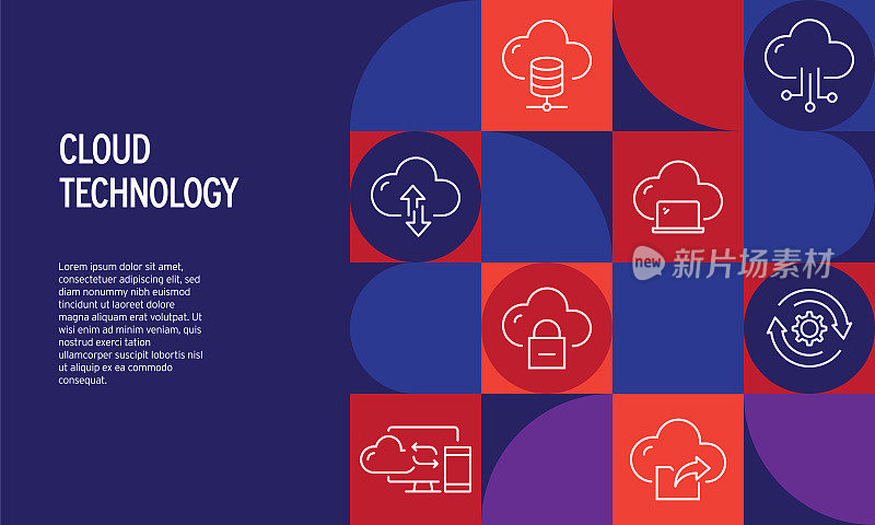 用线条图标进行云技术相关设计。简单的轮廓图标。