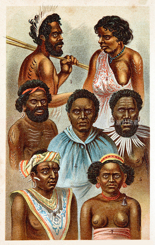 澳大利亚人和波利尼西亚人的肖像，7人，合成图像