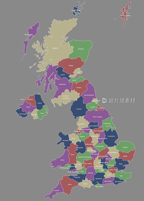 高度详细的政治英国地图