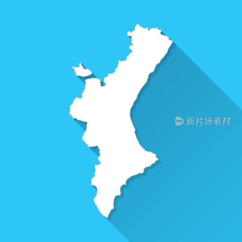 巴伦西亚社区地图与长阴影在蓝色的背景-平面设计