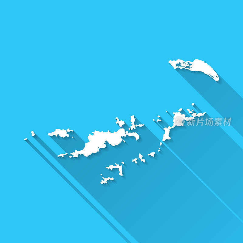 英属维尔京群岛地图与长阴影在蓝色背景-平面设计