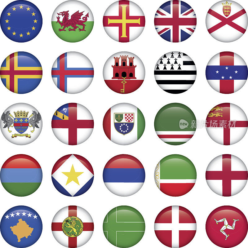 一套欧洲圆形旗帜图标