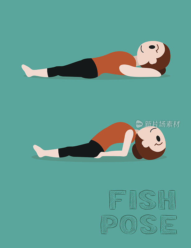 瑜伽鱼姿势卡通矢量插图