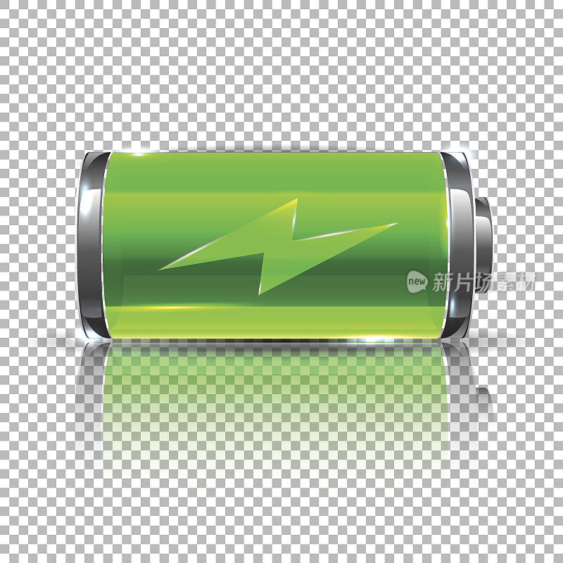 绿色矢量电池，充满电。玻璃实景动力电池
