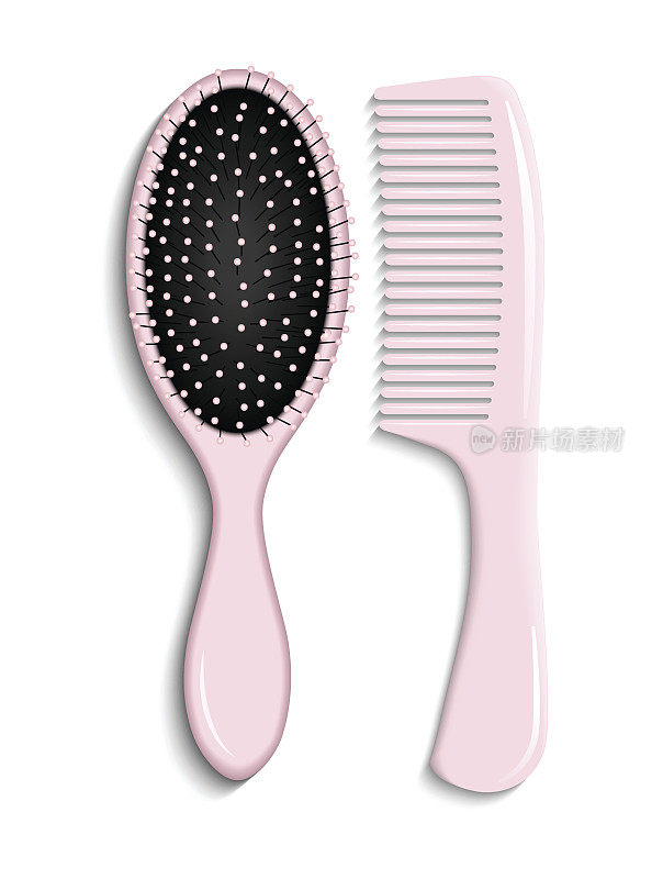 两个粉色梳子在白色的背景，插图