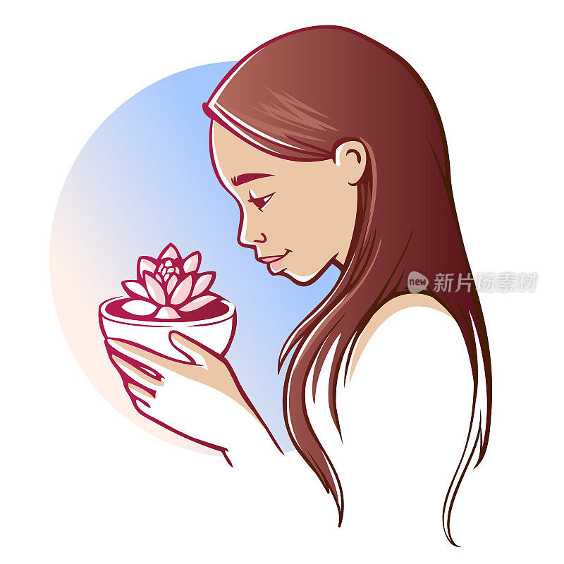 年轻的亚洲女人与莲花