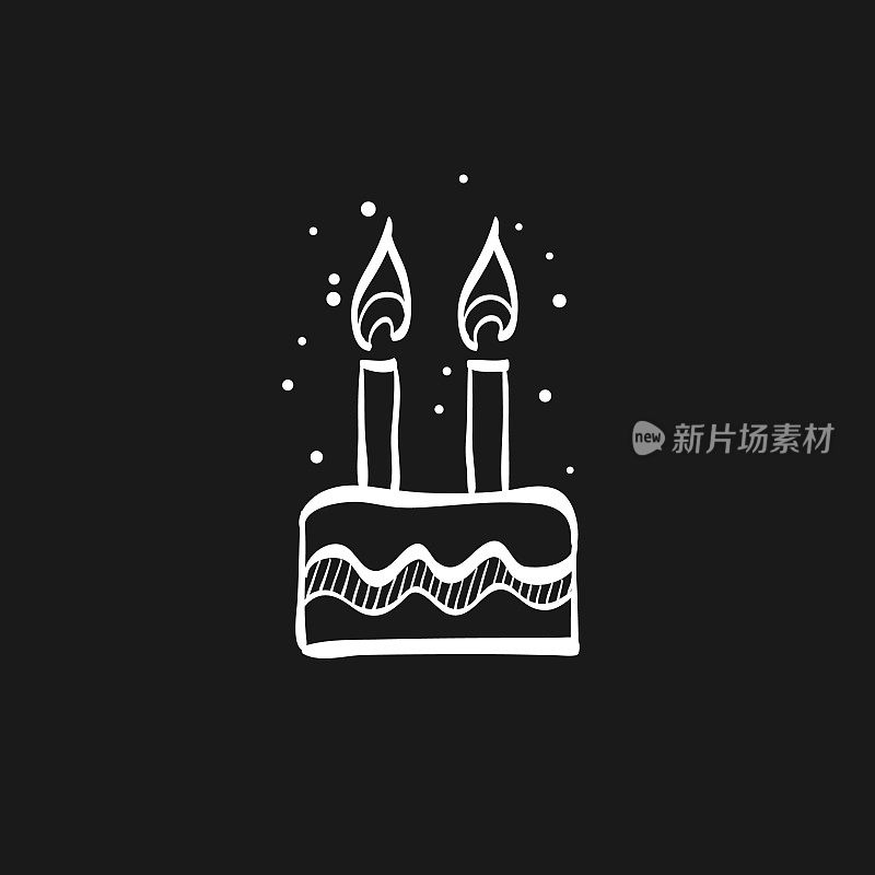 素描图标在黑色-生日蛋糕