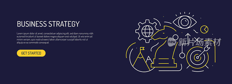 商业策略相关的网页横幅线条风格。现代设计矢量插图的网页横幅，网站标题等。