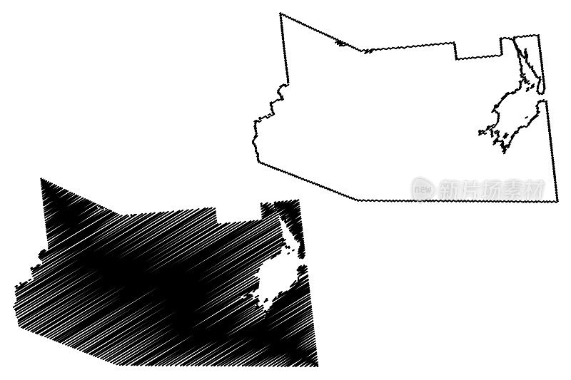 富尔顿县，纽约州(美国县，美国，美国)地图矢量插图，草稿草图富尔顿地图
