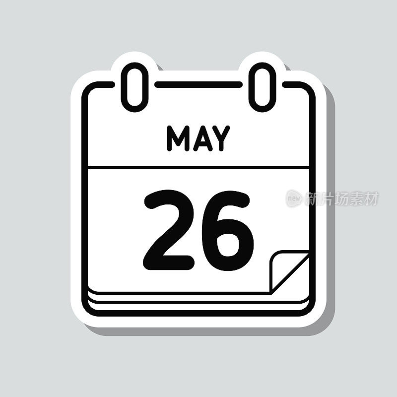 5月26日。灰色背景上的图标贴纸