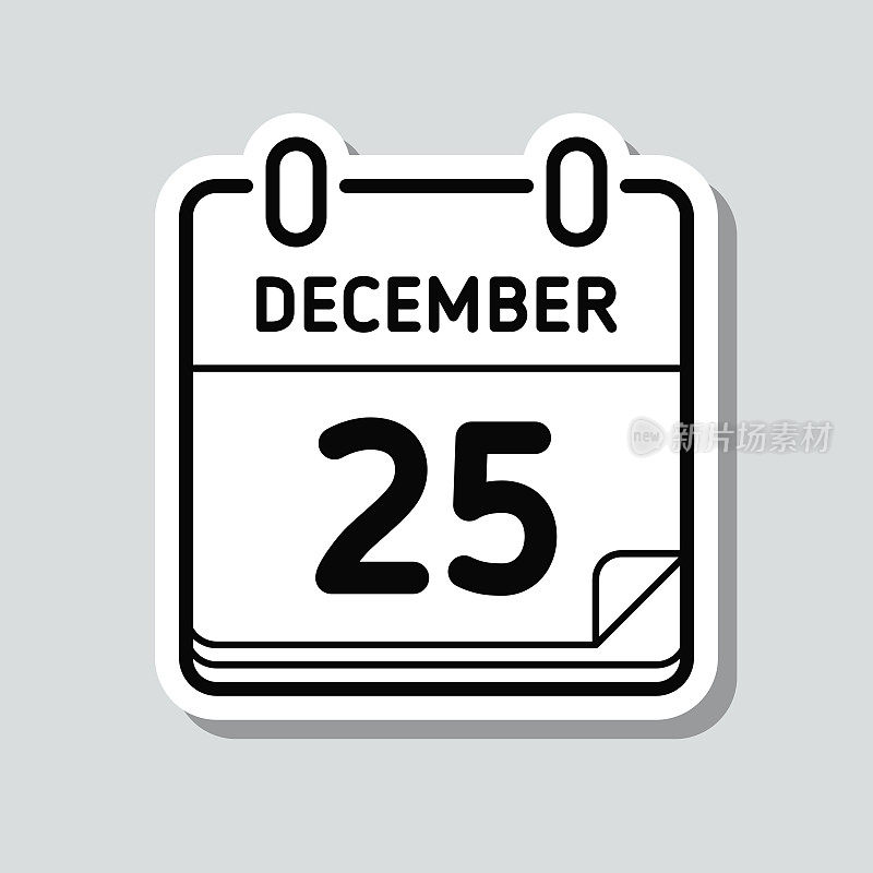 12月25日。灰色背景上的图标贴纸