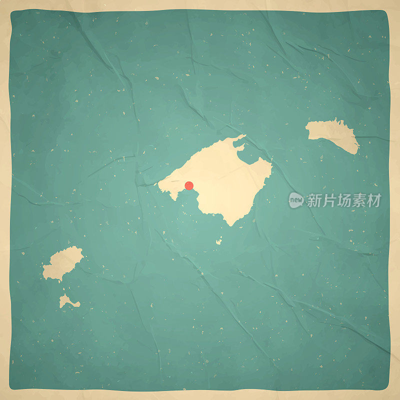 巴利阿里群岛地图复古风格-旧纹理纸