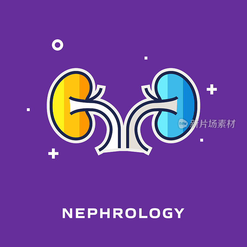肾学平坦线图标，轮廓矢量符号插图。