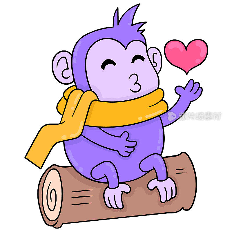 紫色的猴子正在成为诗人的爱情，矢量插图艺术。涂鸦图标图像卡哇伊。
