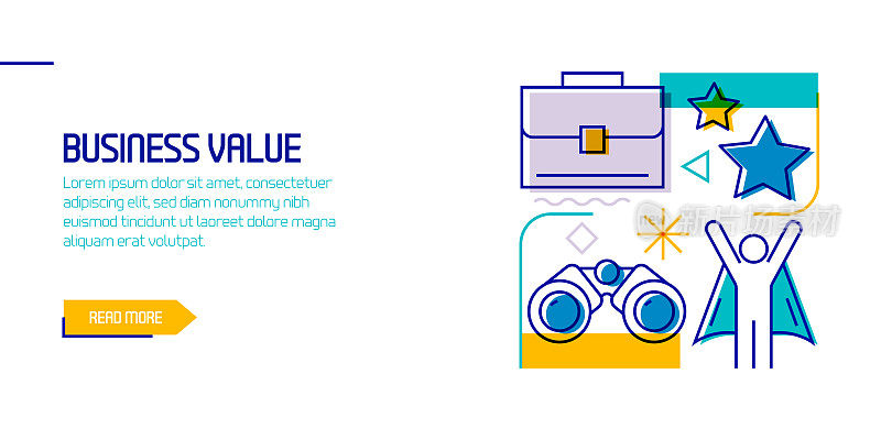 与业务价值相关的设计元素。带有轮廓图标的图案设计。色彩斑斓的矢量图