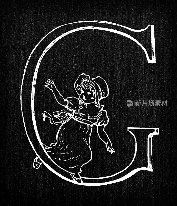 古董儿童拼写书插图:字母G