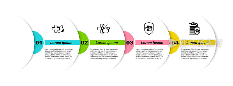 设有兽医学门诊部、动物健康保险及宠物临床记录。业务信息模板。向量