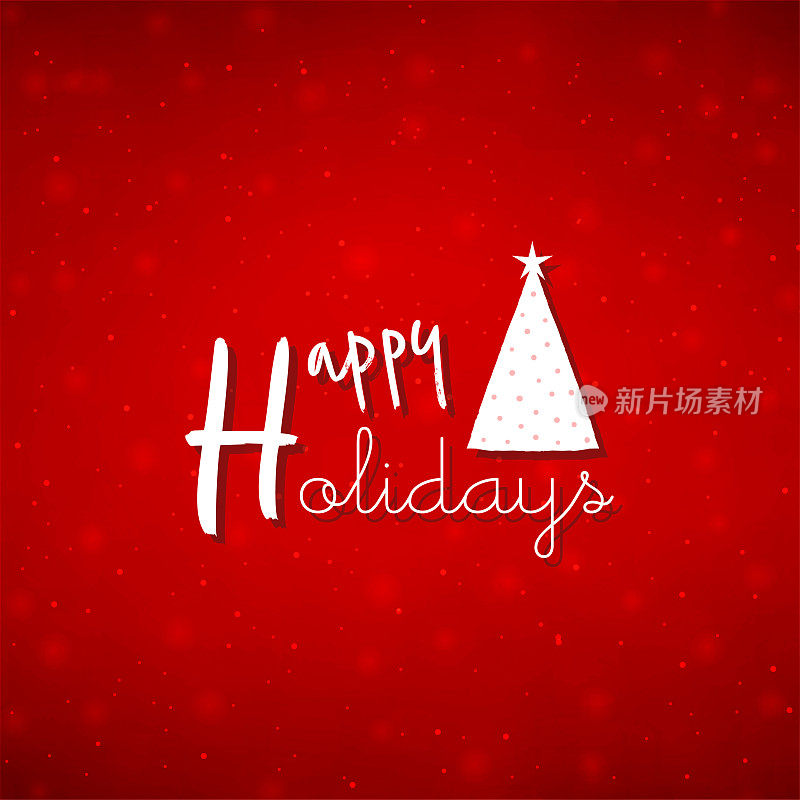 白色三角形树像一顶帽子或有球球的帽子在充满活力的黑暗明亮的红色正方形圣诞节假期或假期节日向量的文本信息节日快乐的背景
