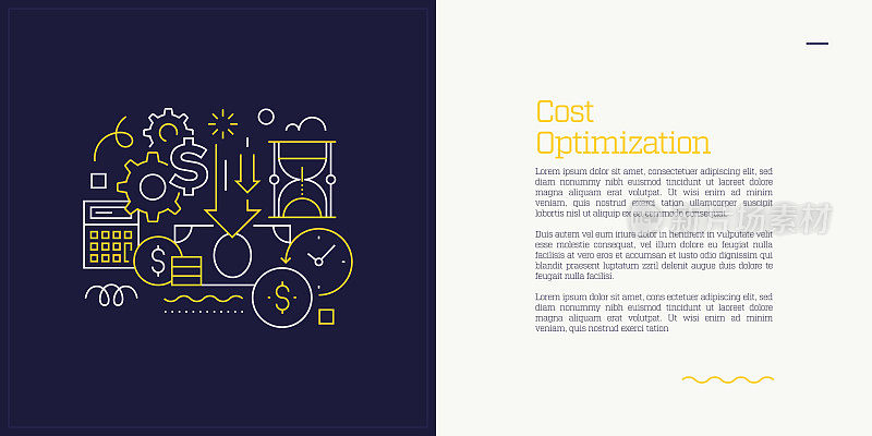 矢量集插图成本优化的概念。线条艺术风格的网页，横幅，海报，印刷等背景设计。矢量插图。
