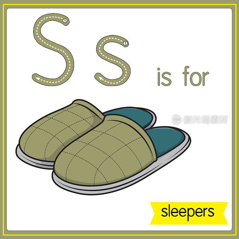 矢量插图学习字母为儿童与卡通形象。字母S代表睡觉的人。