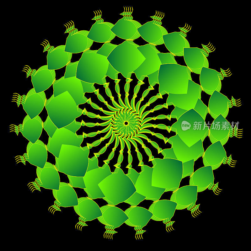 复古风格的螺旋体抽象圆圈包裹在绿色。