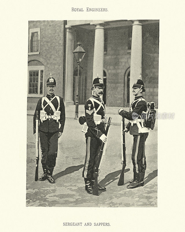 军士和工兵，英国皇家工兵，军服，19世纪维多利亚时代