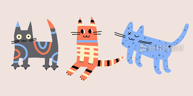 三只可爱的彩色猫。