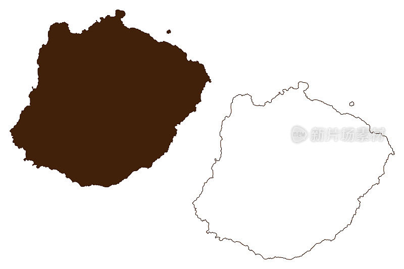 佛罗里安那岛(厄瓜多尔共和国，太平洋，拉丁或南美洲，加拉帕戈斯群岛，科隆群岛)地图矢量插图，潦草素描查尔斯岛或圣玛丽亚地图