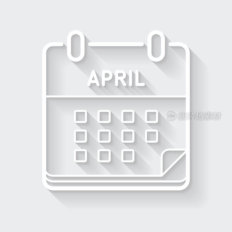 4月日历。图标与空白背景上的长阴影-平面设计