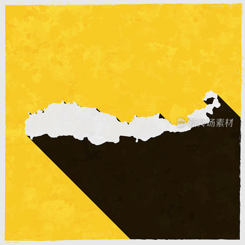 弗洛雷斯地图与纹理黄色背景上的长阴影