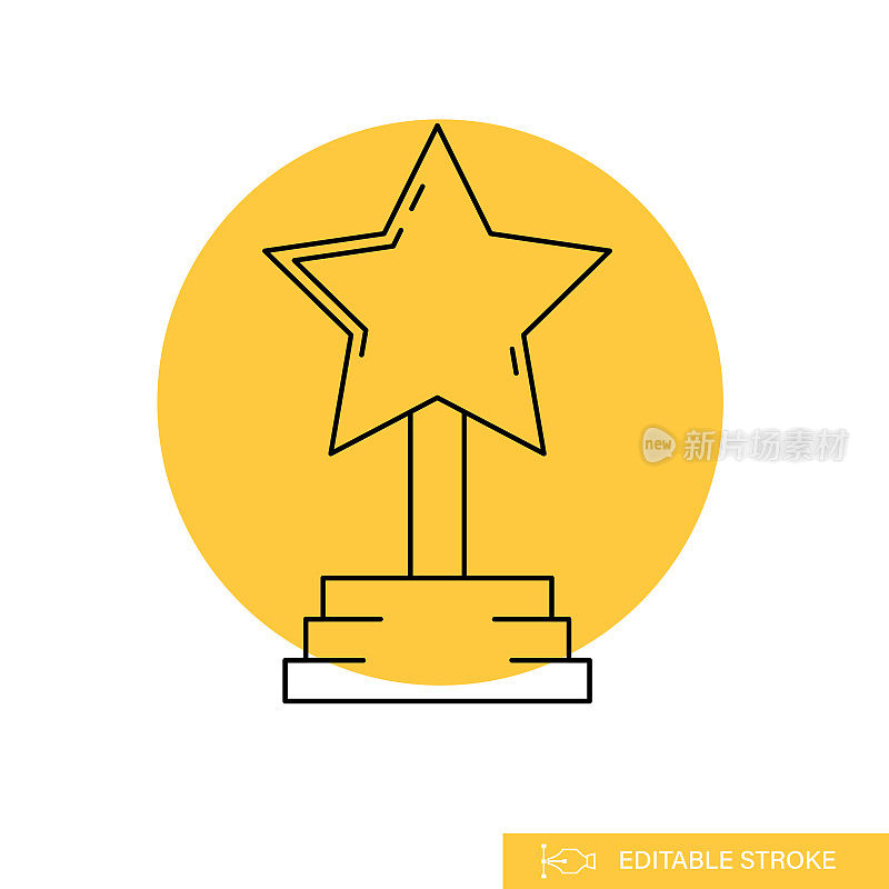 明星奖杯-细线奖图标在彩色圆透明背景