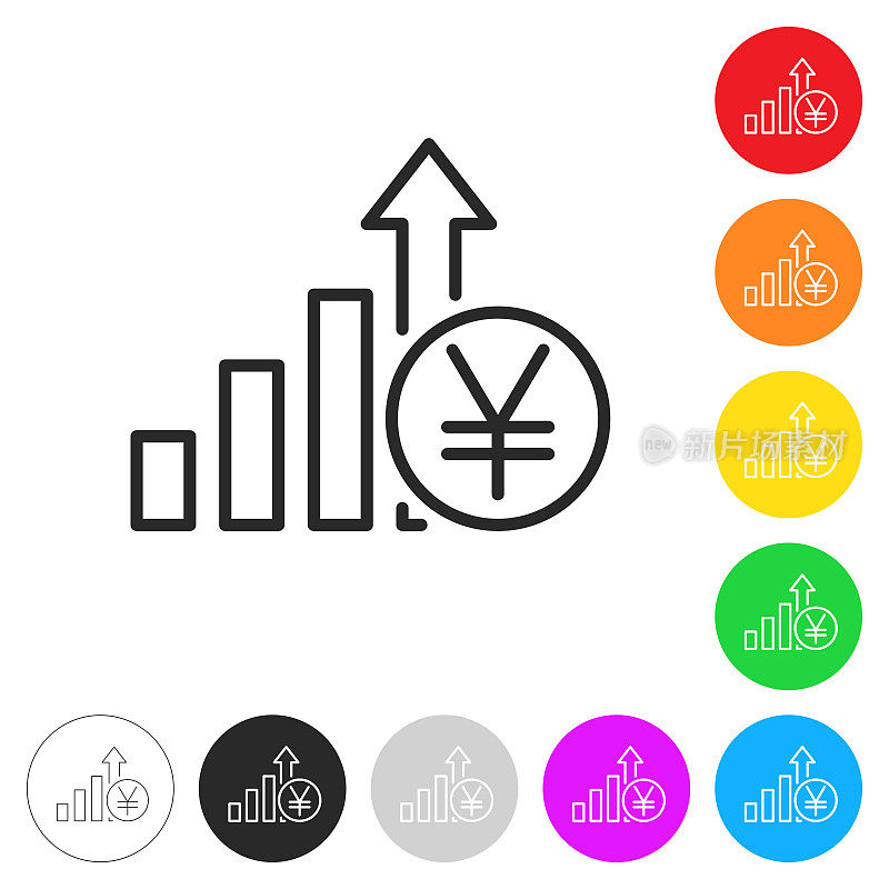 日圆加息。彩色按钮上的图标