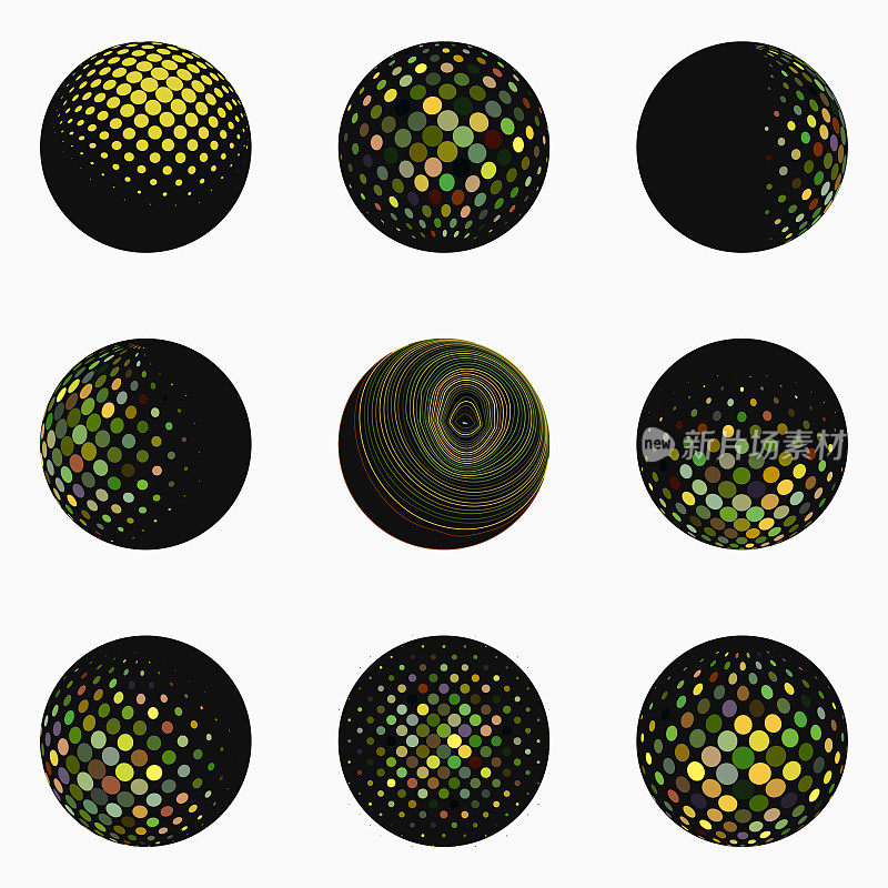 矢量颜色半色调波点球体商业符号集合