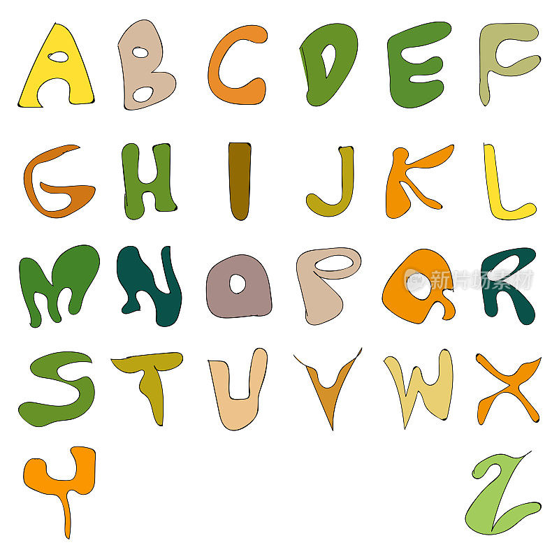 矢量集可爱的彩色英文字母A到Z字符符号集合为设计