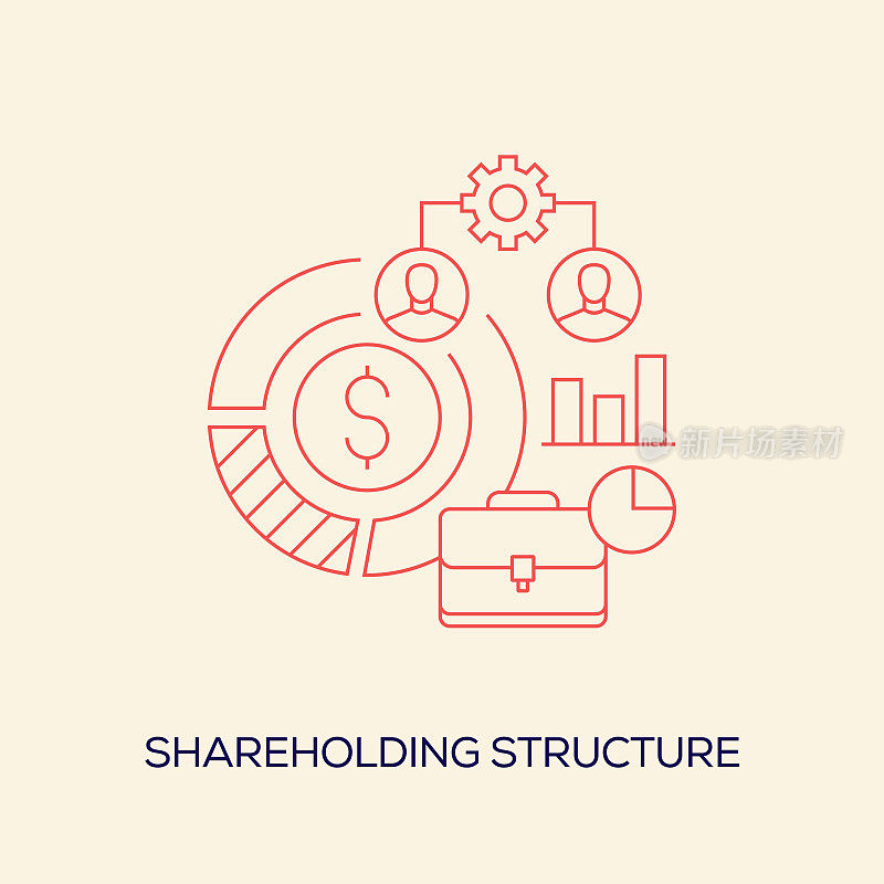 股权结构相关设计与线图标。简单的轮廓符号图标。