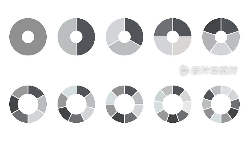 矢量灰色饼图集圆形图标为信息图商业集合插图为网页设计