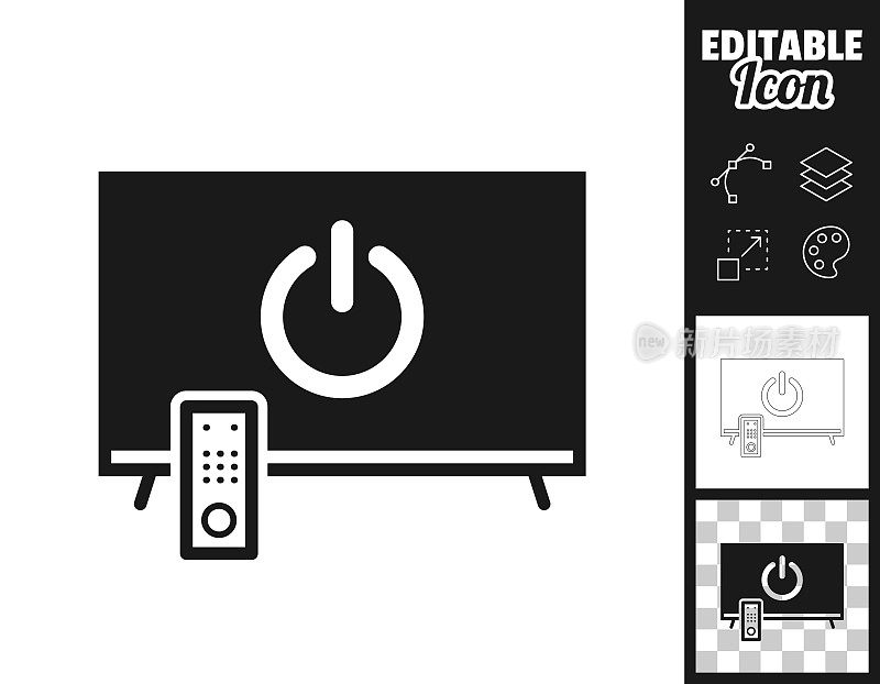 电视有电源按钮。图标设计。轻松地编辑