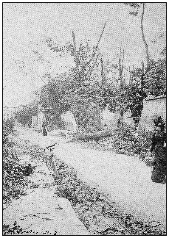 古色古香的图片:自然灾害，1897年6月18日巴黎的飓风风暴，布瓦科伦贝斯的圣蒂博海岸