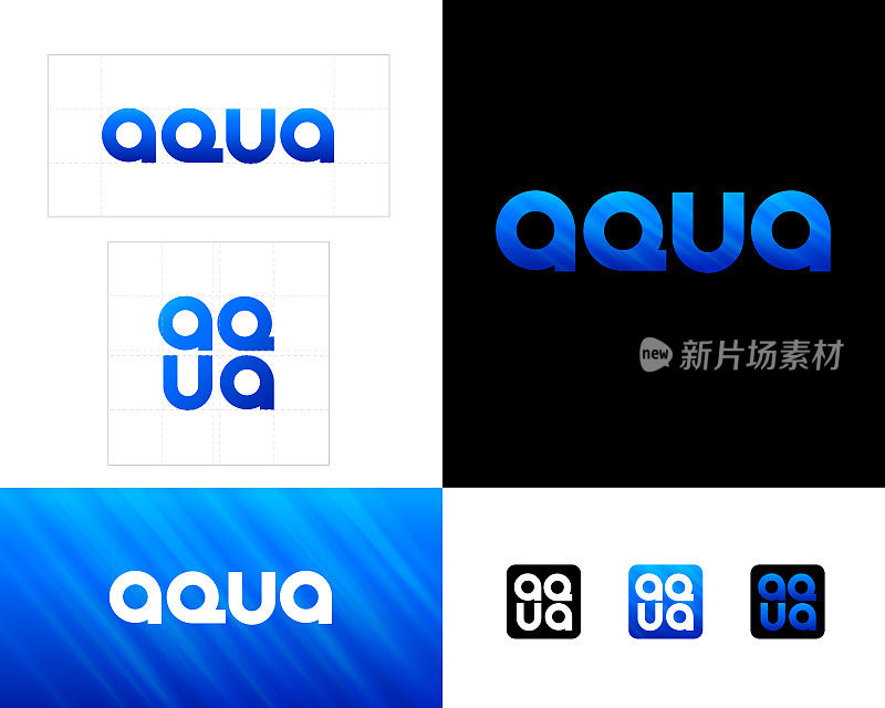 Aqua会徽。身份，企业风格，应用程序按钮设置。